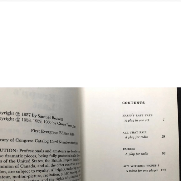 Samuel Beckett / Krapp's Last Tape and other dramatic pieces 1st Edition 1960 - Picture 3 of 3